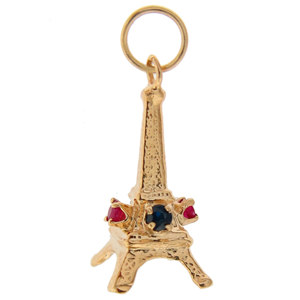 Eiffel Tower Charm with Rubies and Sapphires